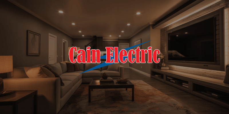 Finished basement renovation in Gray Summit MO with recessed lighting, home theater setup, and multiple outlets requiring proper electrical planning in Franklin County home