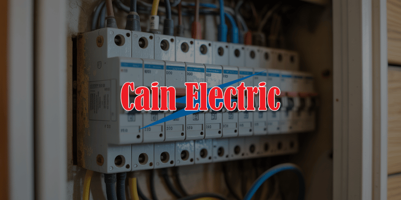 Old electrical breaker panel in Missouri home showing rust, discoloration, and overheating signs requiring panel replacement in Washington MO