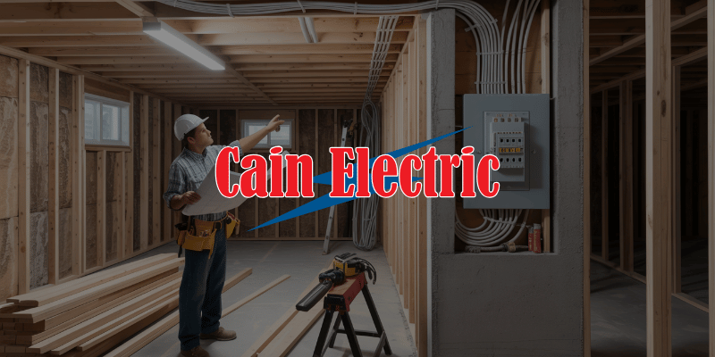 Electrician planning basement circuits and recessed lighting before a basement finishing project in a Missouri home